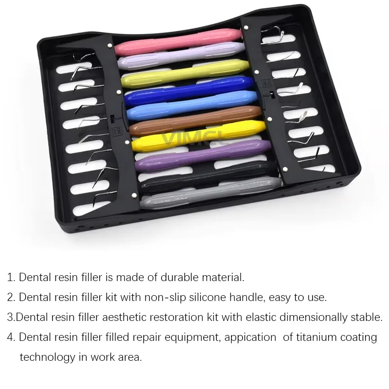 10pcs den tal Double Ended Stainless Steel Resin Filler Set Composite Resin Filling Spatula Silicone Handle den tal Tools