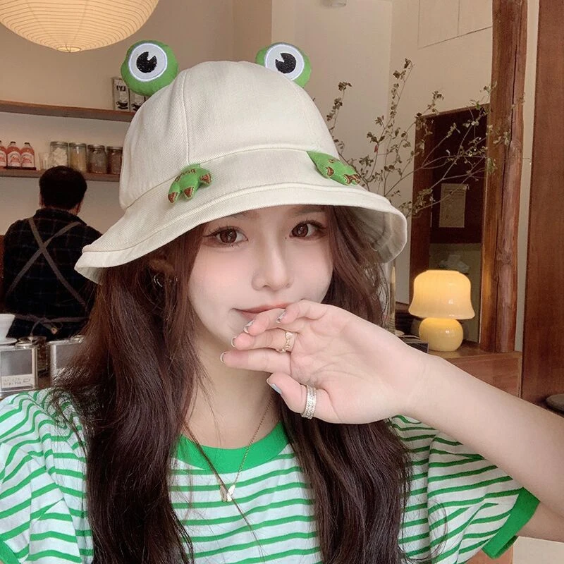 1Pc Small Frog Fisherman Hat Women\'s Personalised Sweet Hat Leisure Wild Trend Breathable Outdoor Sunscreen Sun Accessories