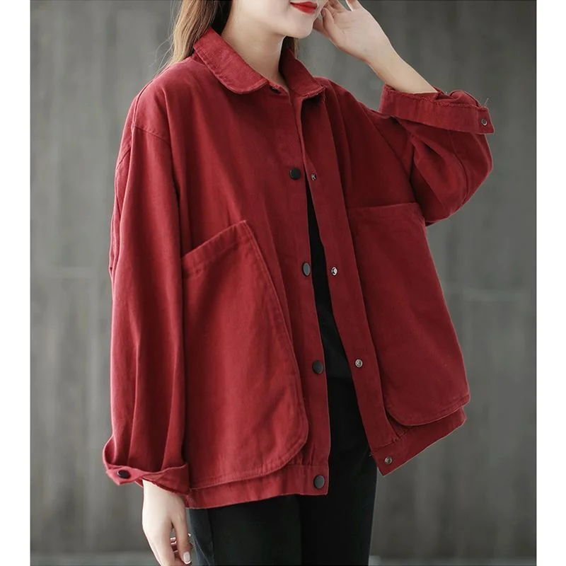 Foreign Trade Export Big-name Tail Goods Discount Women's Retro Tooling Large Pocket Top Large Size Casual Long-sleeved Jacket
