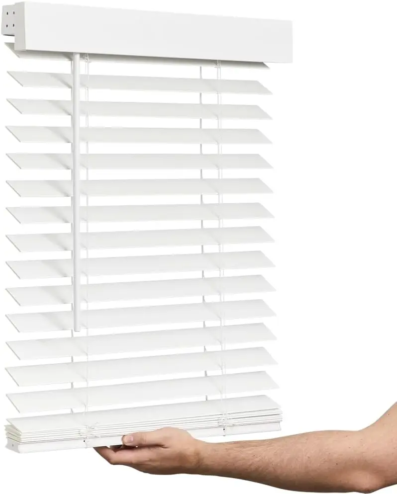 Cordless Faux Wood Blind, Smooth, Bright White, Privacy Slats, Blinds for Indoor Windows, 20