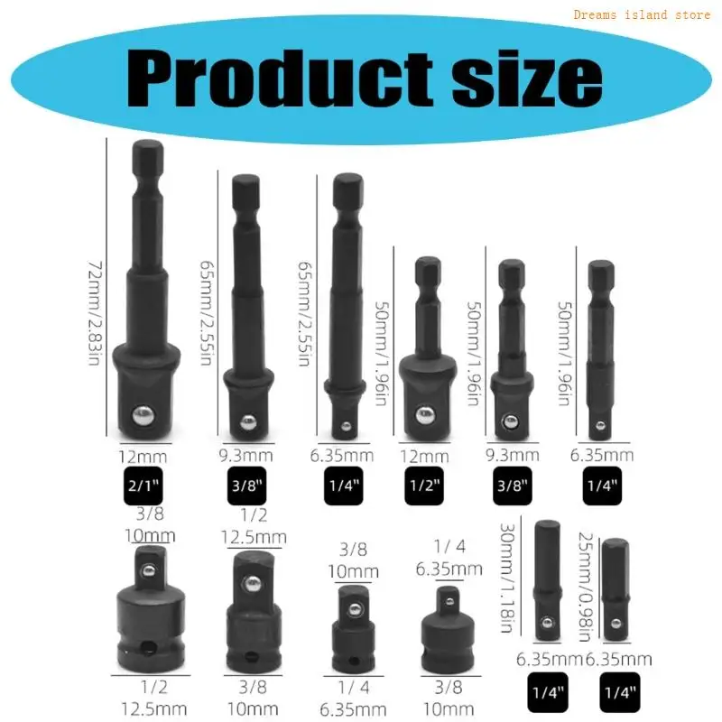 Adaptador socket grado impacto 12 PCS Conjunto accesorios cavas hexadecería Accesorios herramientas y