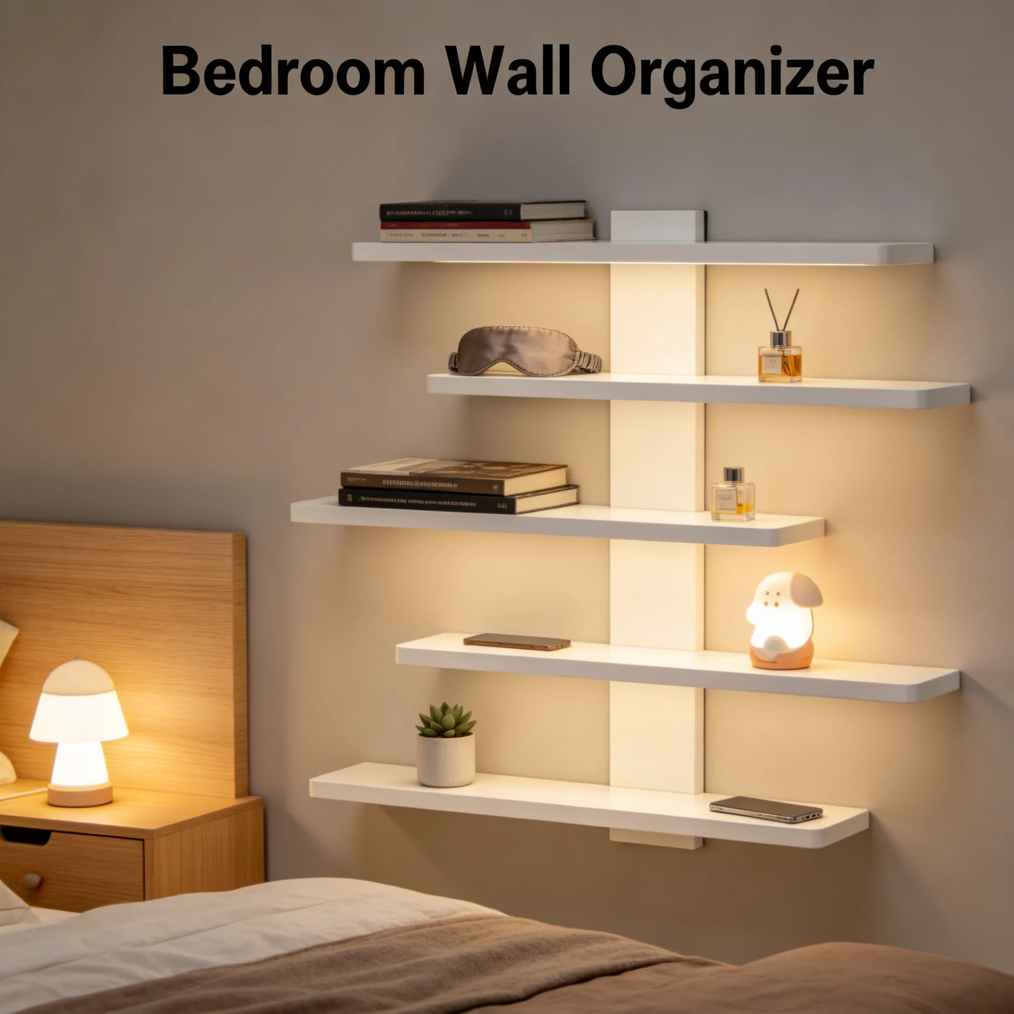 4-piece set of collectible floating wall racks, multi-tiered wall shelving units, versatile display stands, suitable for office