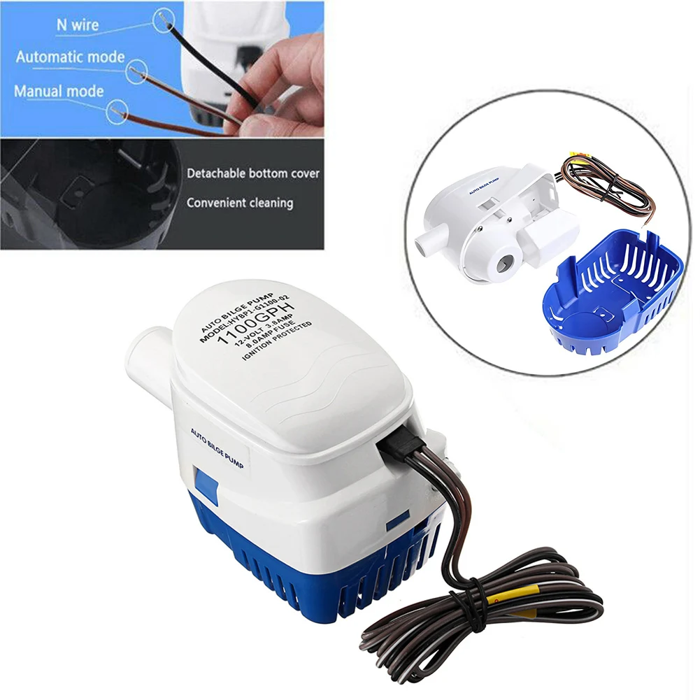 Bomba de esgoto automática com interruptor barco elétrico submersível bomba de água marinha para iate Houseboat 750 GPH, 1100GPH, 12 V, 24V