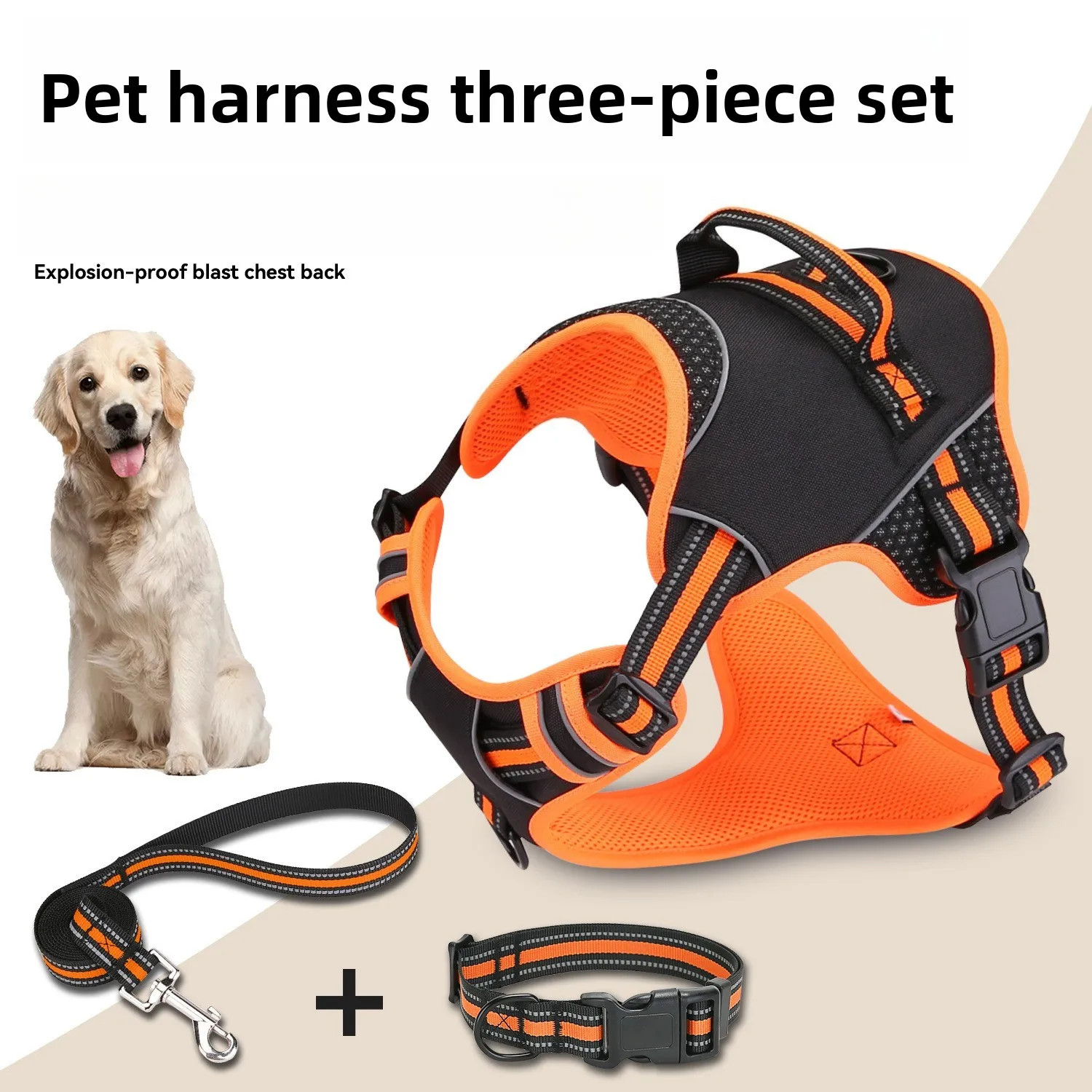 

Three-piece set Dog Harness Vest with Reflective Adjustable Soft Padded Comfortable for Outdoor Easy Walking No Choke for Pets