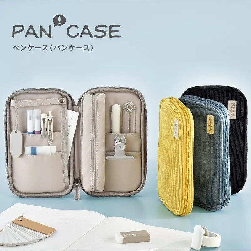 KOKUYO Japan PANCASE Piórnik, Retro Piórnik z Dużą Pojemnością z Sztruksu dla Uczniów, Artystów i do Biura, Idealny do Organizacji Biurka — zdjęcie produktu 2
