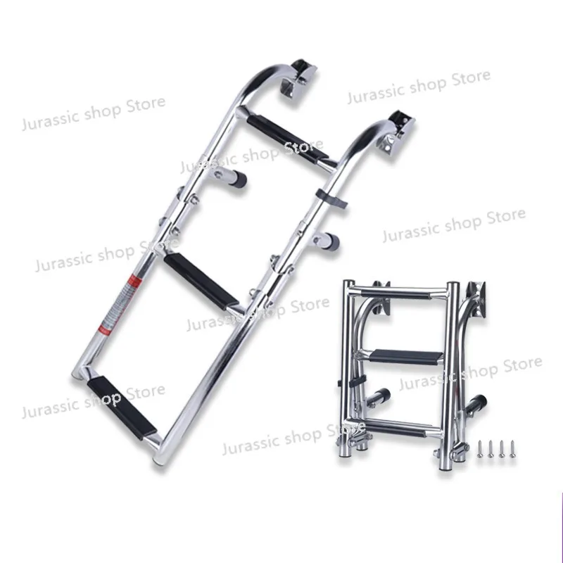 

3 Steps Stainless Steel Boat Ladder Grips 2+1 Steps Transom Mount Folding Stern Ladder Gunwale-Mounted Removable Ladder