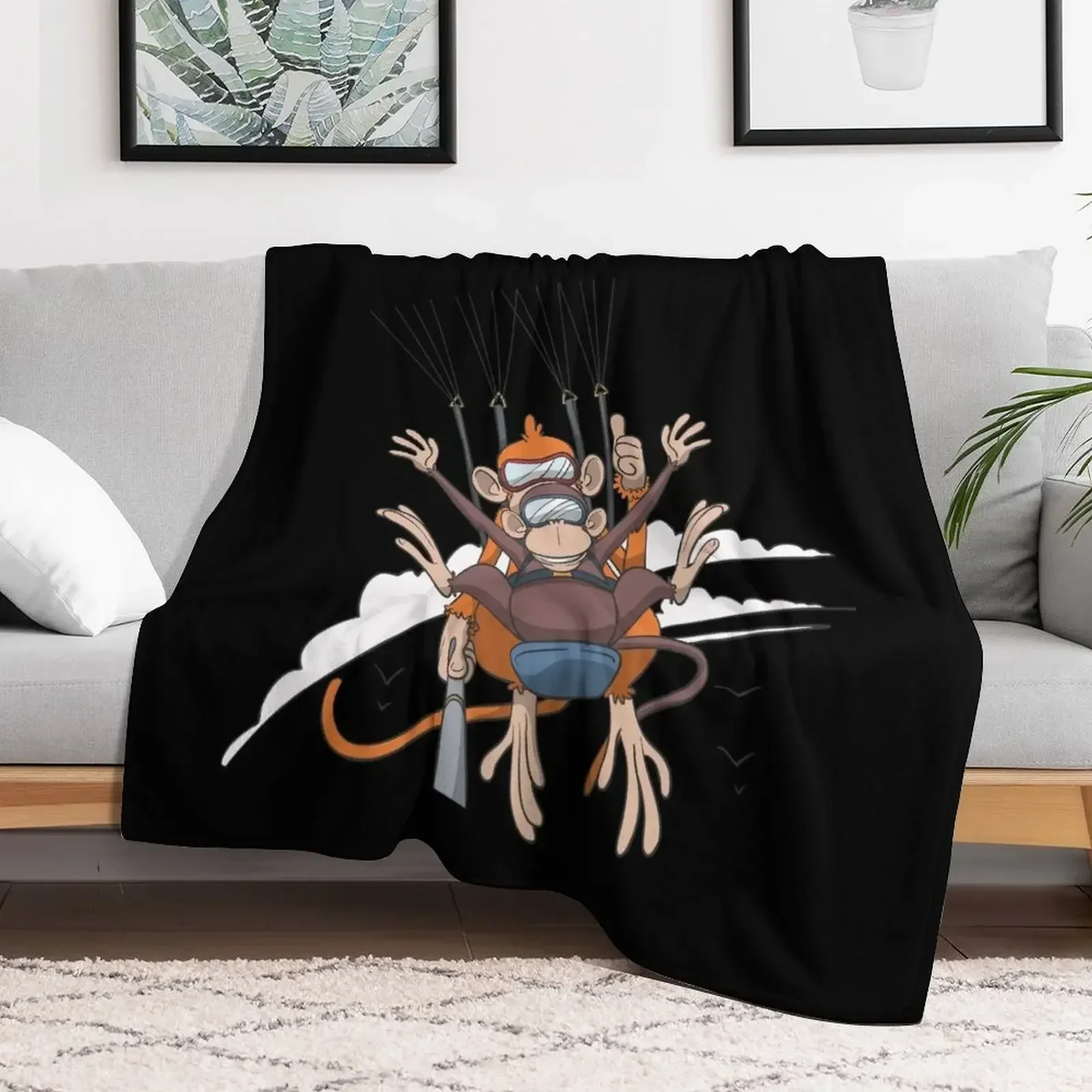 

Monkeys in paragliding tandem flight Throw Blanket Soft Plush Plaid For Sofa Thin Blankets