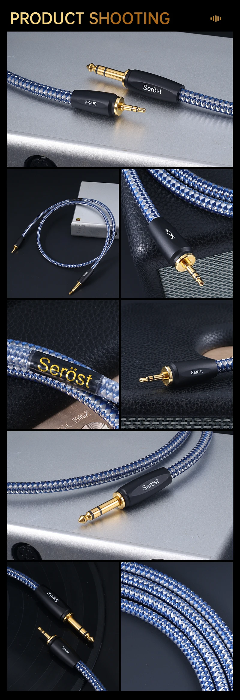 Serost StarPro HiFi-Audiokabel, versilbertes OFC-Kabel, 3,5-mm-AUX auf 6,5-mm-TRS-Stereo-Adapterkabel für Mikrofon, Verstärker, Lautsprecher – Detail 12