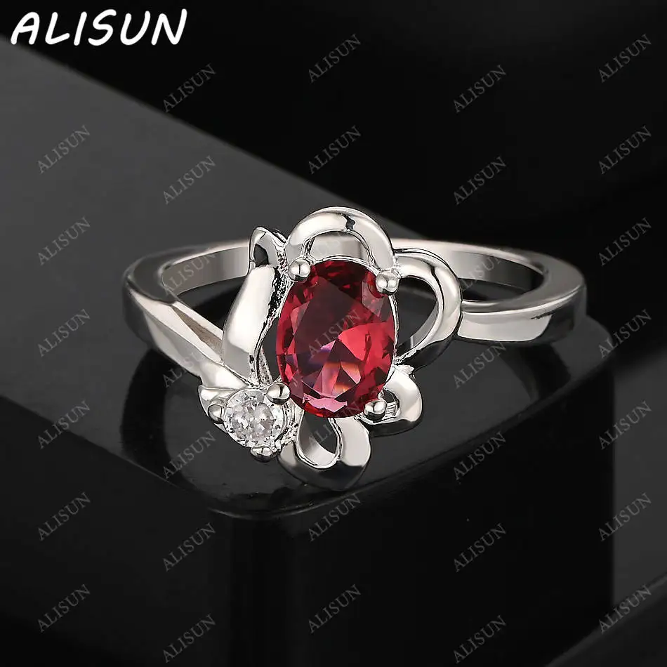

ALISUN 925 Sterling Silver Red Zircon Romantic Ring For Women Fashion Jewelry Vintage Grace Charm Noble Party Birthday Gifts
