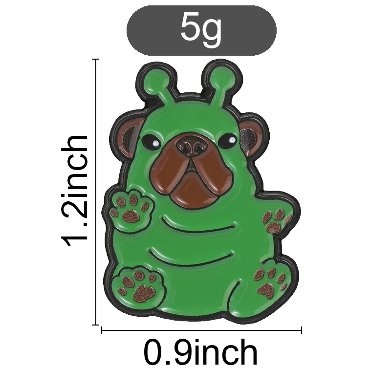 Cartoon Green Bulldog Badge Cute Alien Pug Enamel Pins Fashion Lapel Metal Brooches Backpack Cloth Jewelry Gift for Friends