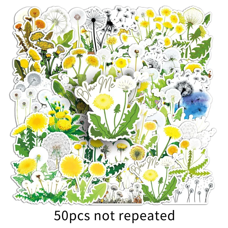 50Zhang Dandelion Graffiti Sticker Personalized and Small Fresh Plant Flower Decoration Mobile Phone Water Cup Waterproof Sticke