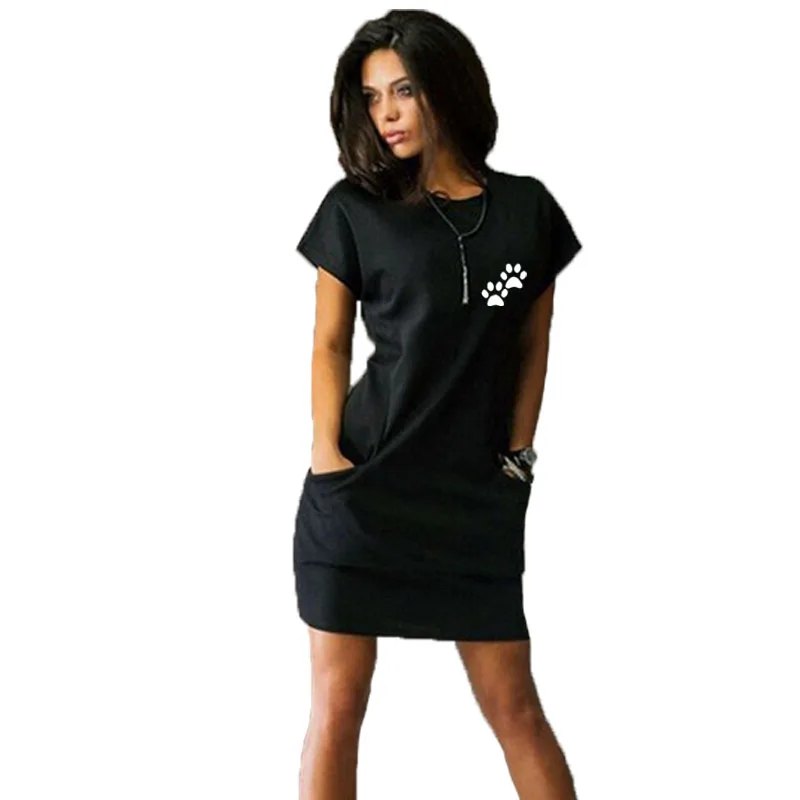 ชุดเดรสเสื้อยืดทรงหลวมแฟชั่นและลำลองในฤดูร้อน ชุดนางฟ้าสวมใส่สบาย ลำลองมีกระเป๋า ขนาดเอเชีย