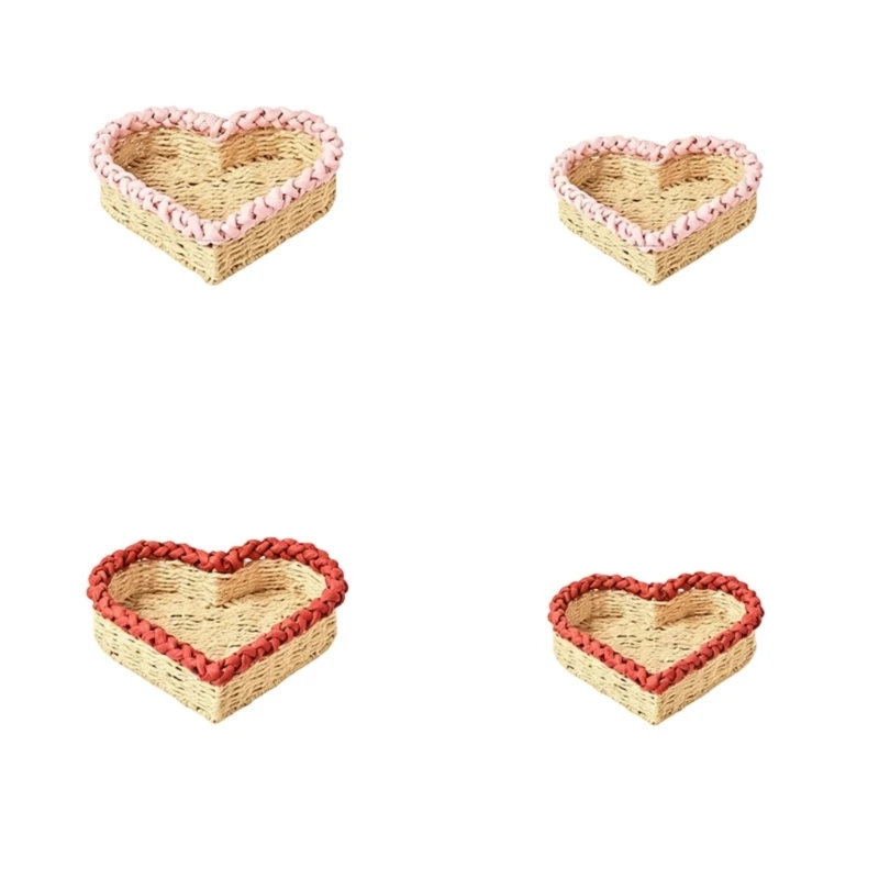 Handmade Paper Cord Handwoven Heart Basket For Storing Jewelry Cosmetics And Small Accessories