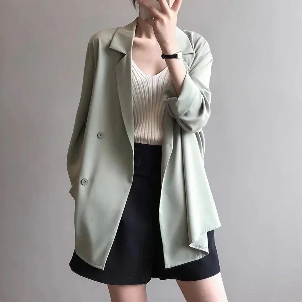 Blazers femininos verão lapela manga cheia ternos elegante trabalho ol blazer fino jaquetas de escritório casual sólido casacos negócios casaco superior