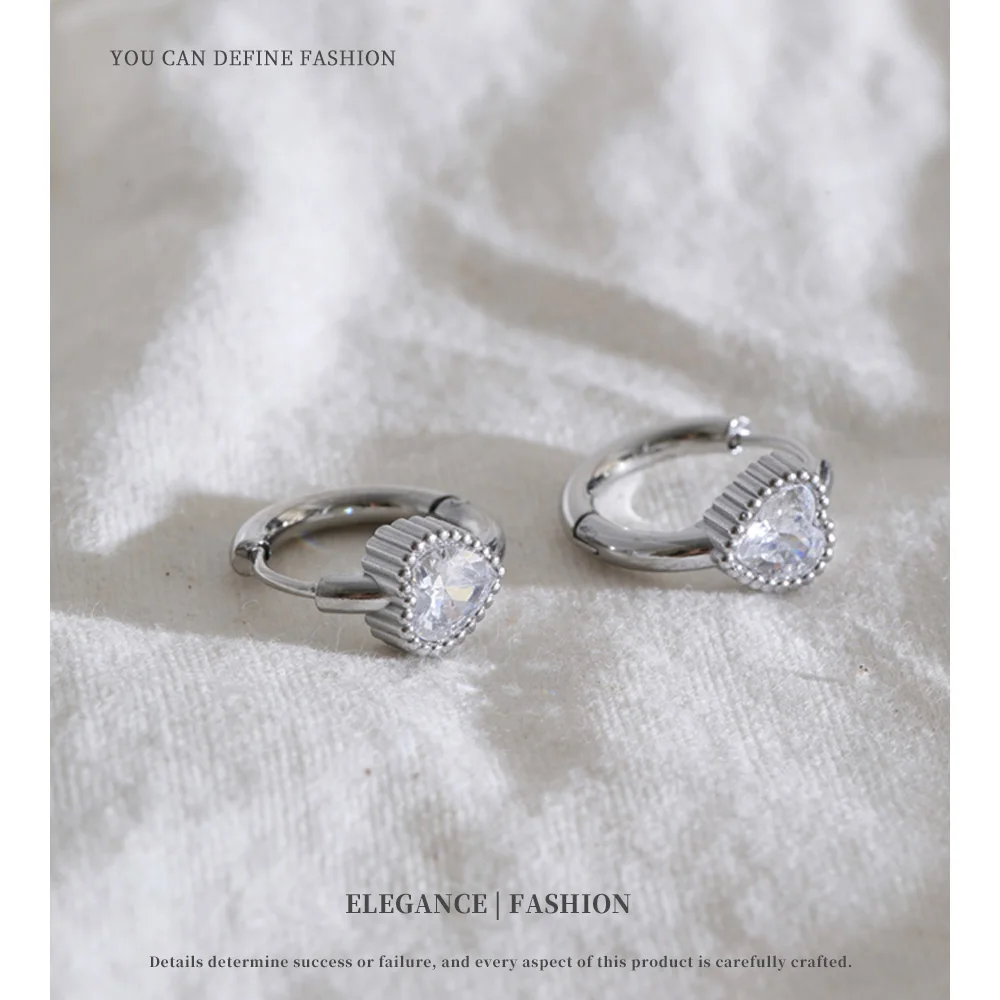 NiNice Stainless Steel Hoop Earrings Hypoallergenic Cubic Zirconia Heart Love Charm Fashion Ear Jewelry Recommend