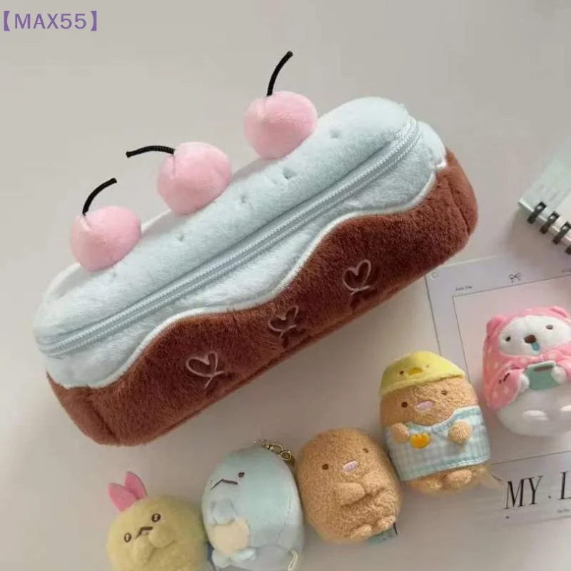 【MAX-55】Cherry Cake Fuzzy Plüsch-Federmäppchen mit großem Fassungsvermögen, niedliches Federmäppchen für Schulbedarf, Schreibwaren-Organizer, Taschenhalter, Geschenk für Studenten