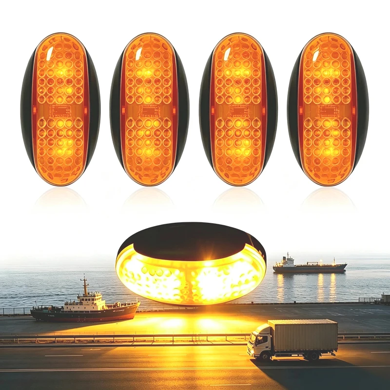 4PCS Amber 12V-24V 4 LED Side Marker Light Signal Lamp Car External Lights Navigation Light Truck Accessories Clearance Light