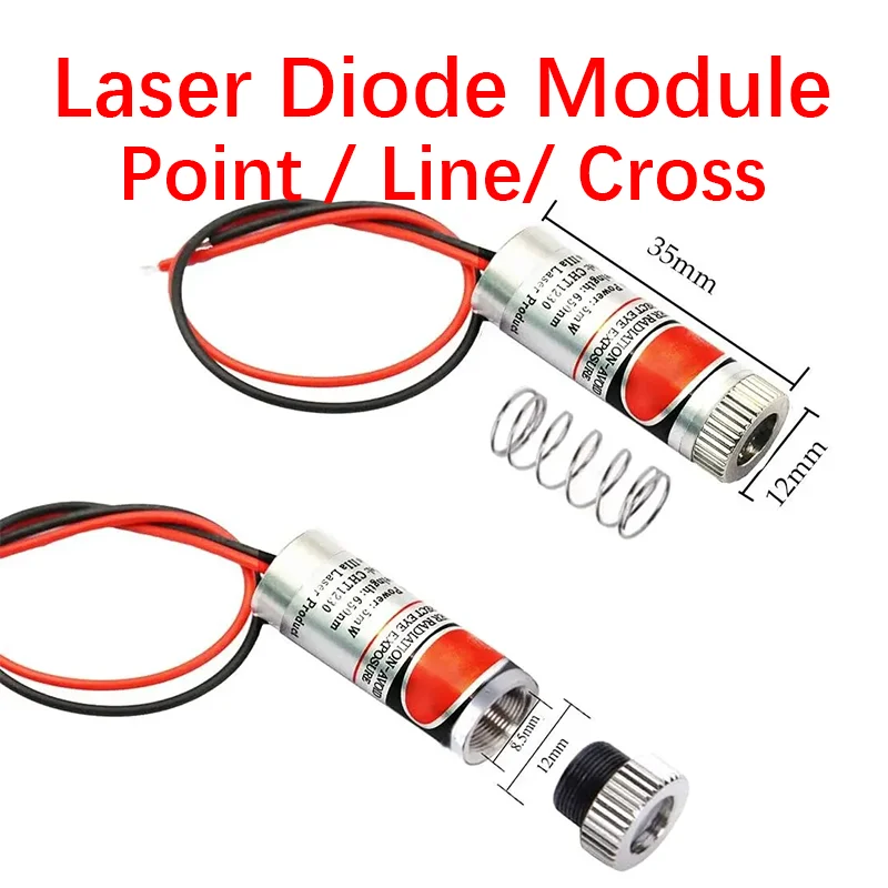 Modul Industri garis merah silang/garis/titik Laser 12mm 650nm panjang fokus dapat disesuaikan 5mw