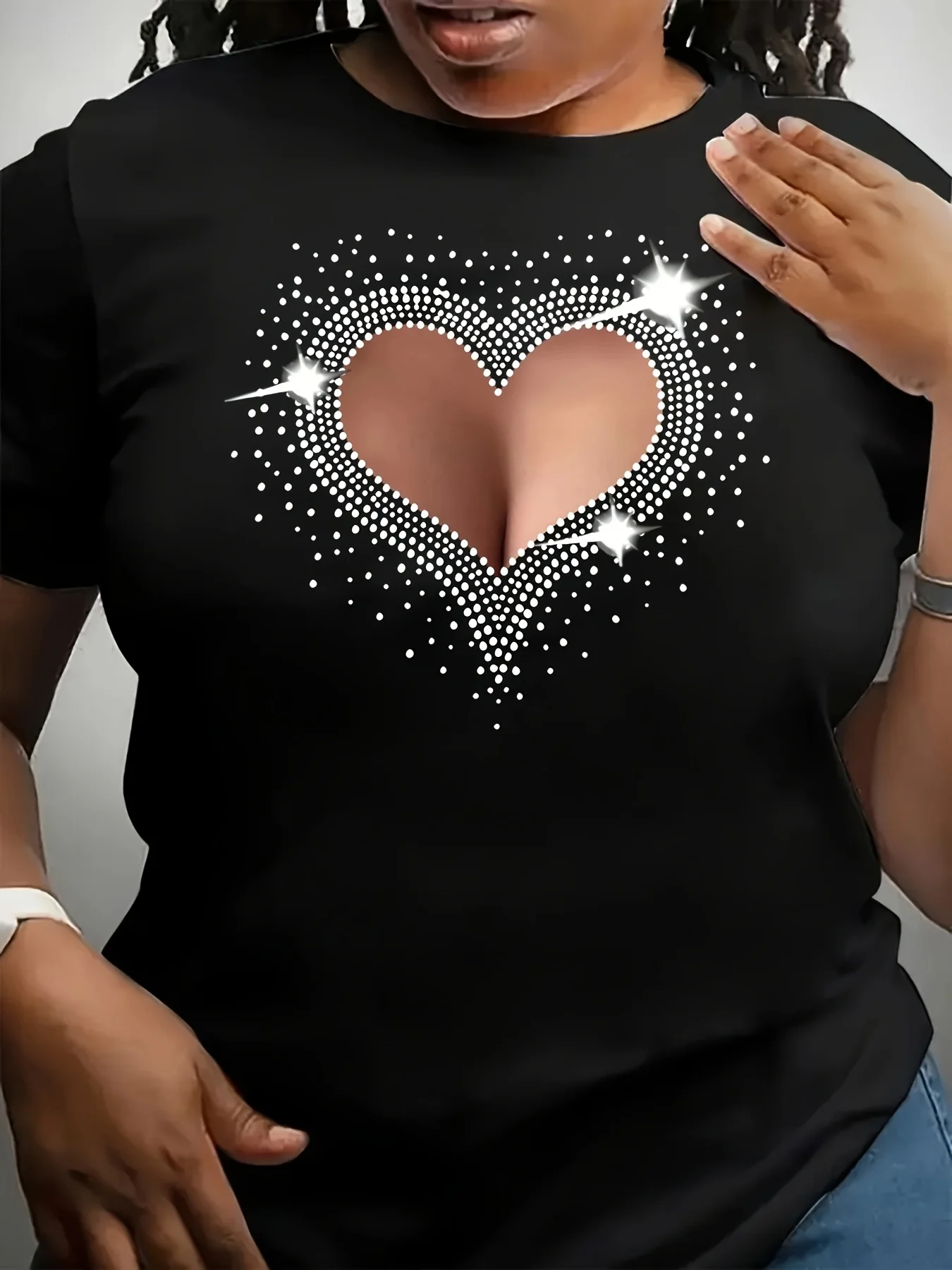 Damen Schwarzes T-Shirt, Bedrucktes T-Shirt - Rundhals, Kurzarm - Dehnbarer und Atmungsaktiver Stoff, Geeignet für Täglichen Komfort