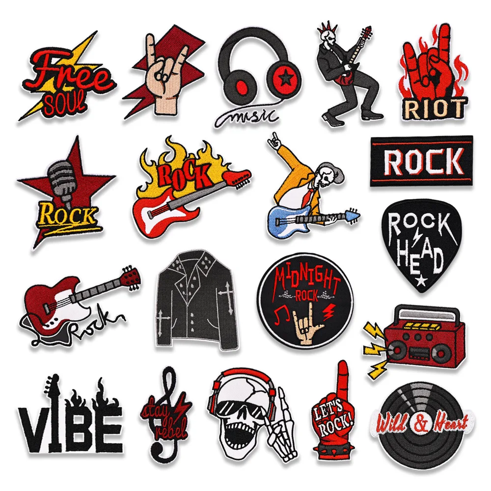 Punk-style Instrument Musical Note Embroidery Patch DIY T-shirt Backpack Iron on Patches Sticker Sewing Decor Repair Applique