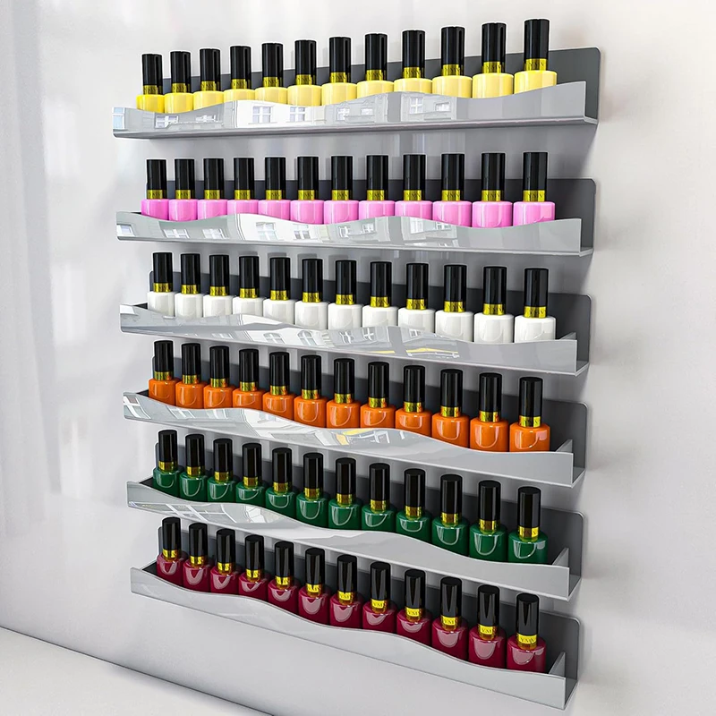 2 ชิ้น 15 "เล็บ Rack ติดผนังชั้นวางทองเงินอะคริลิค Organizer อุปกรณ์เล็บสําหรับเล็บ Techs, จอแสดงผลที่ยอดเยี่ยม