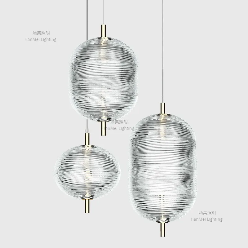New restaurant chandelier Internet celebrity model room stairs villa personalized designer corrugated glass bar bedside lamps