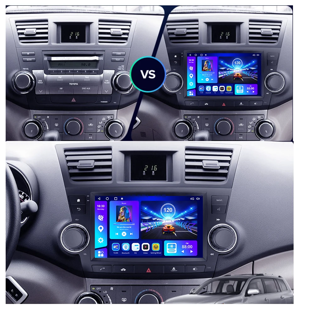 EKIY For Toyota Highlander 2007 - 2013 Car Radio Multimedia Video Player Navigation GPS No DVD 2 Din 4G WIFI Carplay Auto