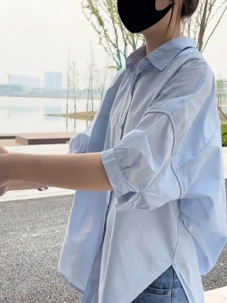 British Style Five-Quarter Sleeve Loose Fit  Collar Shirt for Women Breathable Comfortable Casual Wear Elegant Slimming
