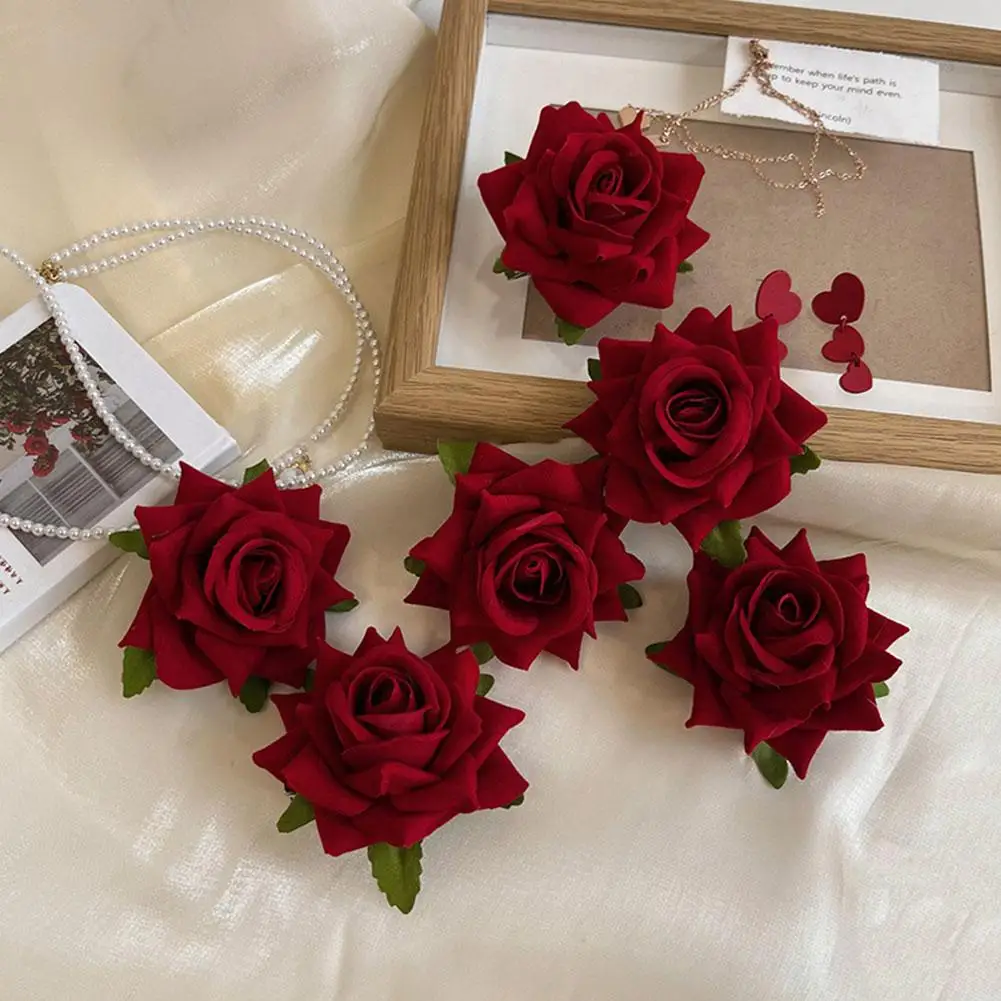 Retro Rot Rosa Rose Blume Edlen Elegante Modische Haarnadel Seite Clip Brosche Frauen Koreanische Mode Haar Clip Kopfbedeckungen