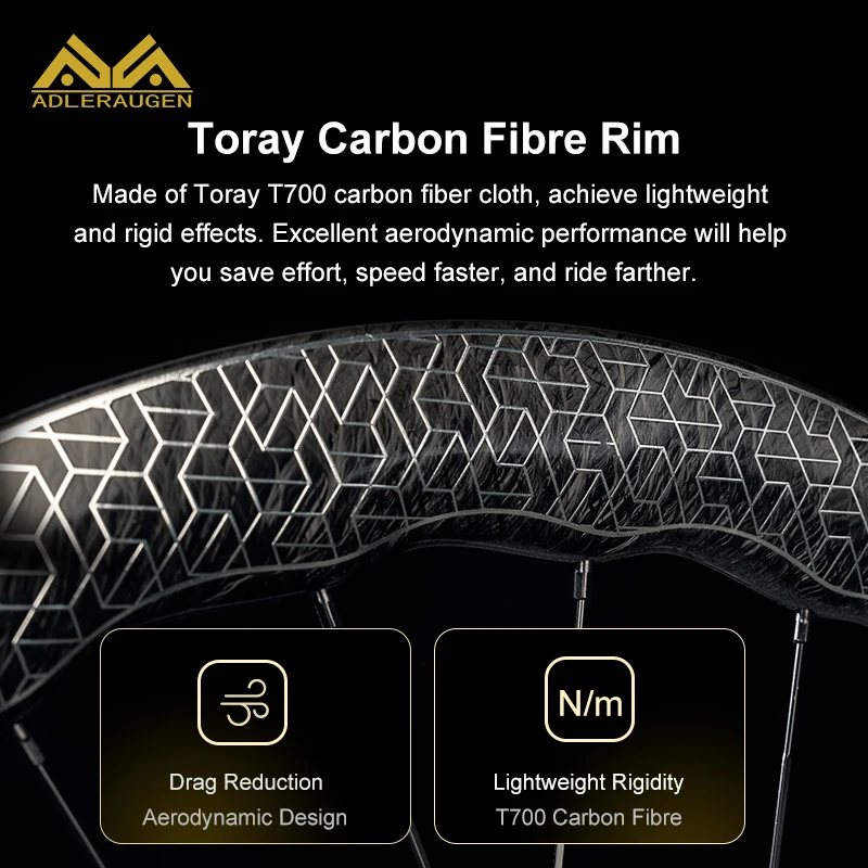ADLERAUGEN Wave Carbon Wheels 700c Road Bike Wheelset Disc Brake Ceramic Bearing Center Lock T700 Carbon Rim Bicycle Wheels