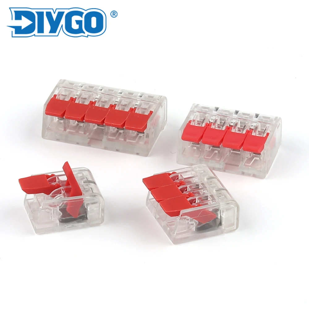 25/50/100PCS Red Lever Quick Splicing Terminal Block Mini Compact Conductor Push-in Electric Cable Wire Connector For LED Light