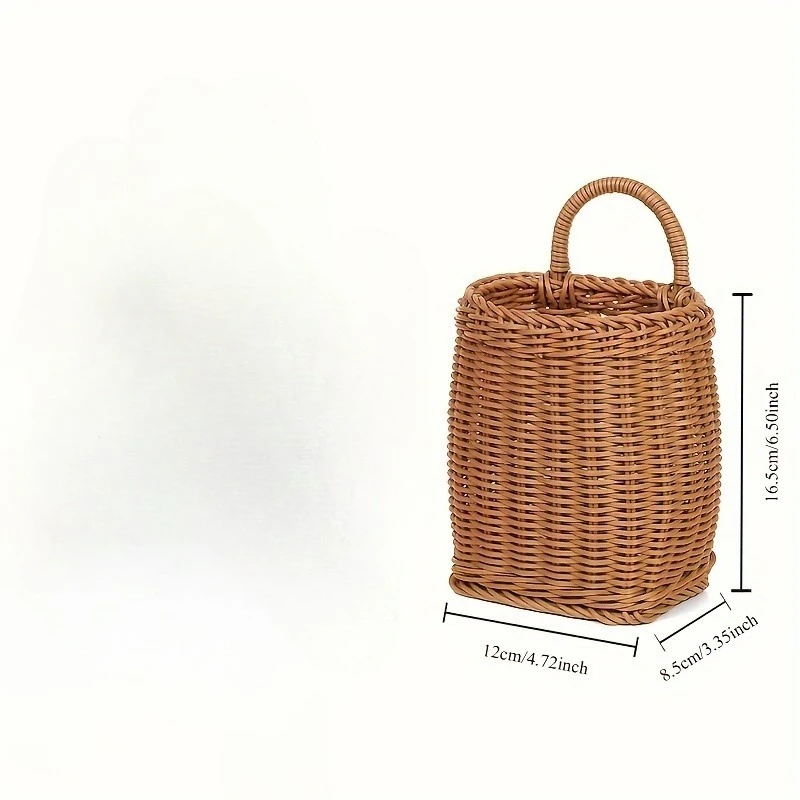 Rustic Handmade Rattan Woven Wall Hanging Basket for Spoon, Chopsticks, Flowers and Sundries Storage - Shelf Baskets
