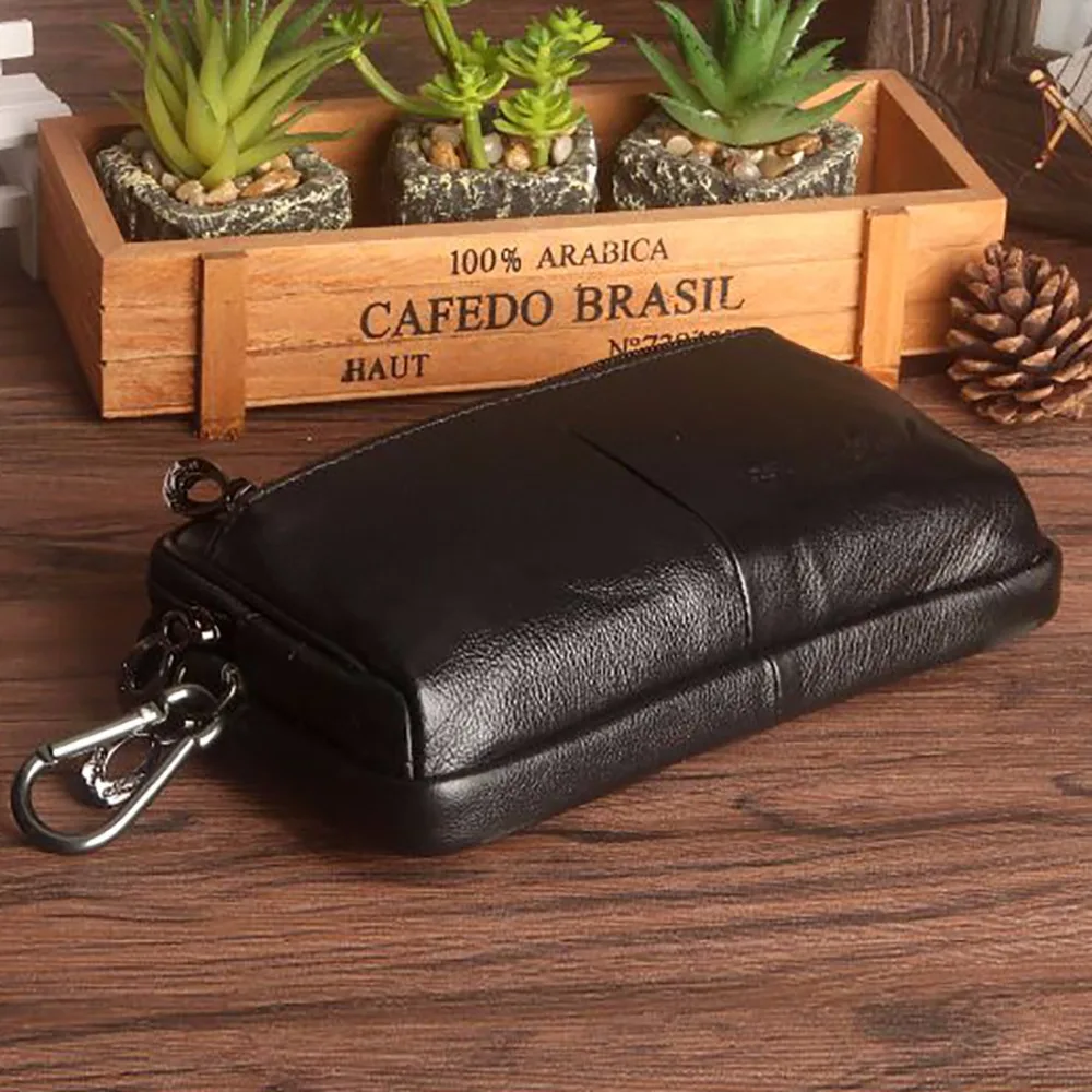 Men Clutch Waist Pack Bag Cell/Mobile Phone Case Cover Genuine Leather Male Real Cowhide Hook Hip Belt Bags Purse Fanny Pack