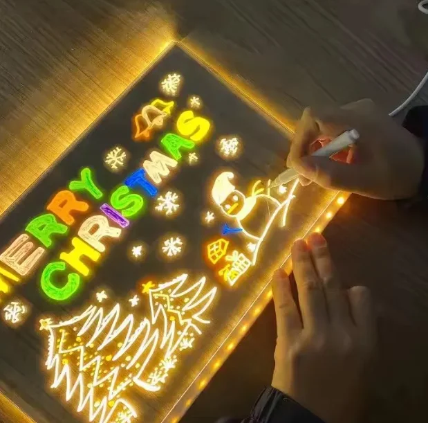 Rewritable DIY Children's Glowing Drawing Board Message Lamp With 7 Colorful Pens Light Up Acrylic Message Board