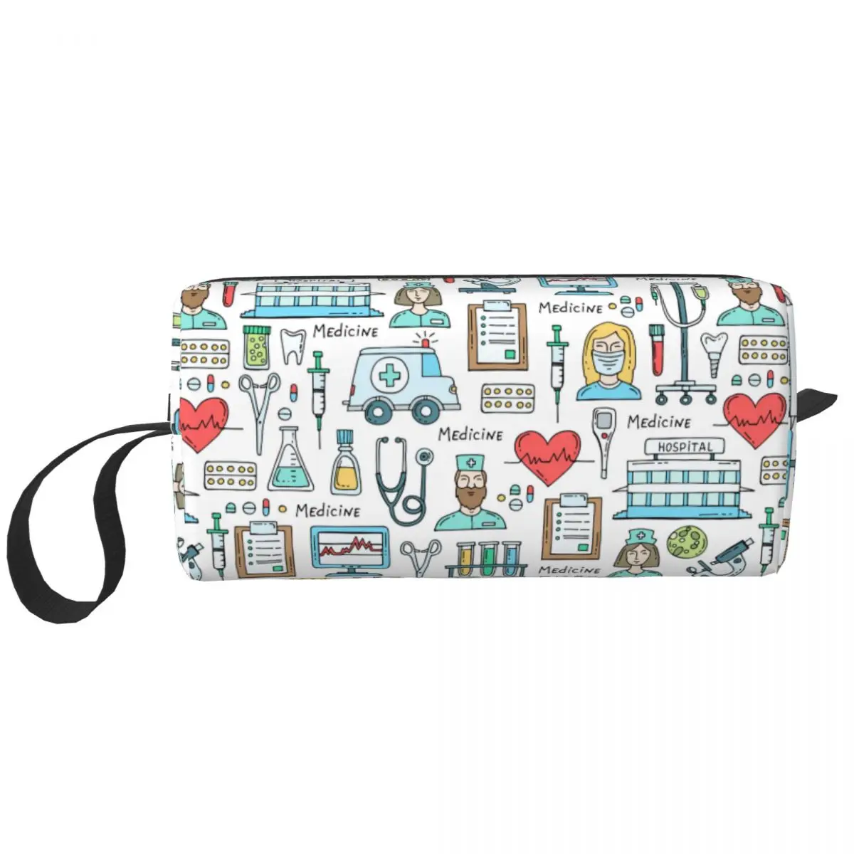 Nurse Hospital Pharmacy Medical Pattern Cosmetic Bag Women Makeup Bags Travel Waterproof Toiletry Bag Organizer Storage Bag