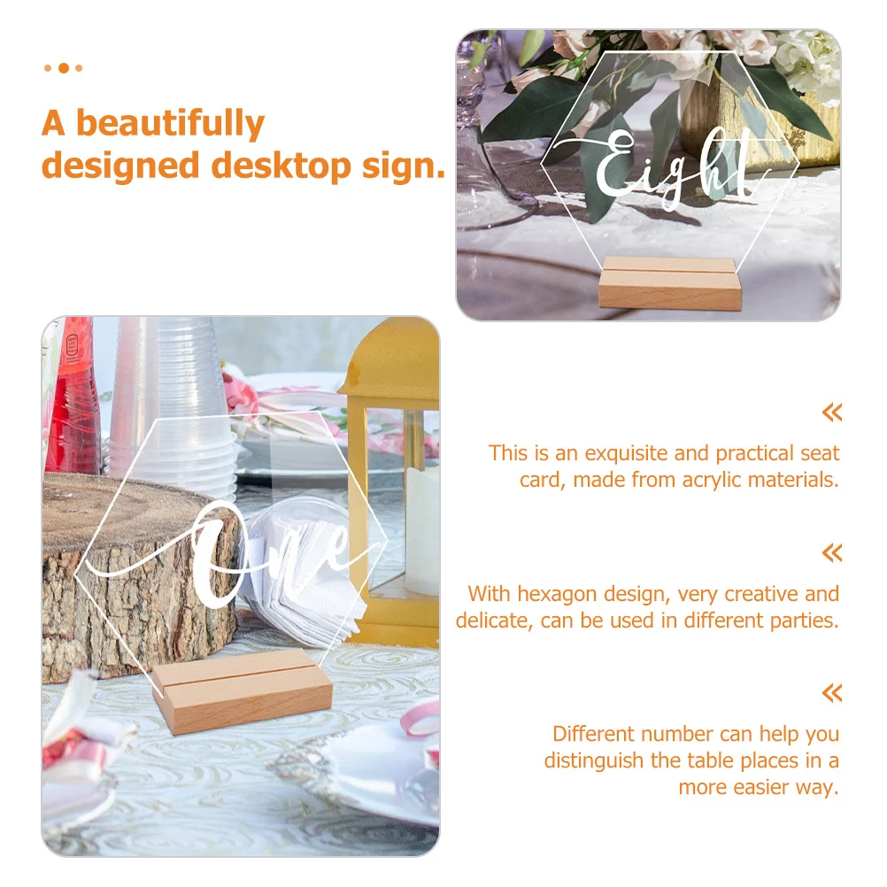 

10Sets Acrylic Hexagonal Table Number Signs for Wedding Restaurant Practical Place Card Holders Table Decorations