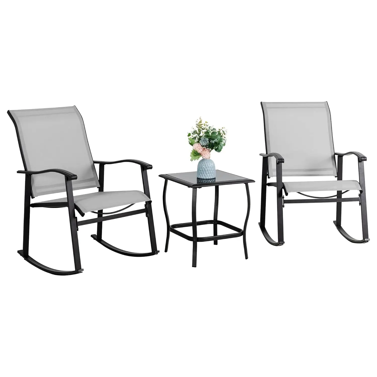Conjunto de Bistró de 3 Piezas para Exteriores, Muebles Pequeños de Patio en Tela Textilene, Sillas Mecedoras para Terraza, Personalizable