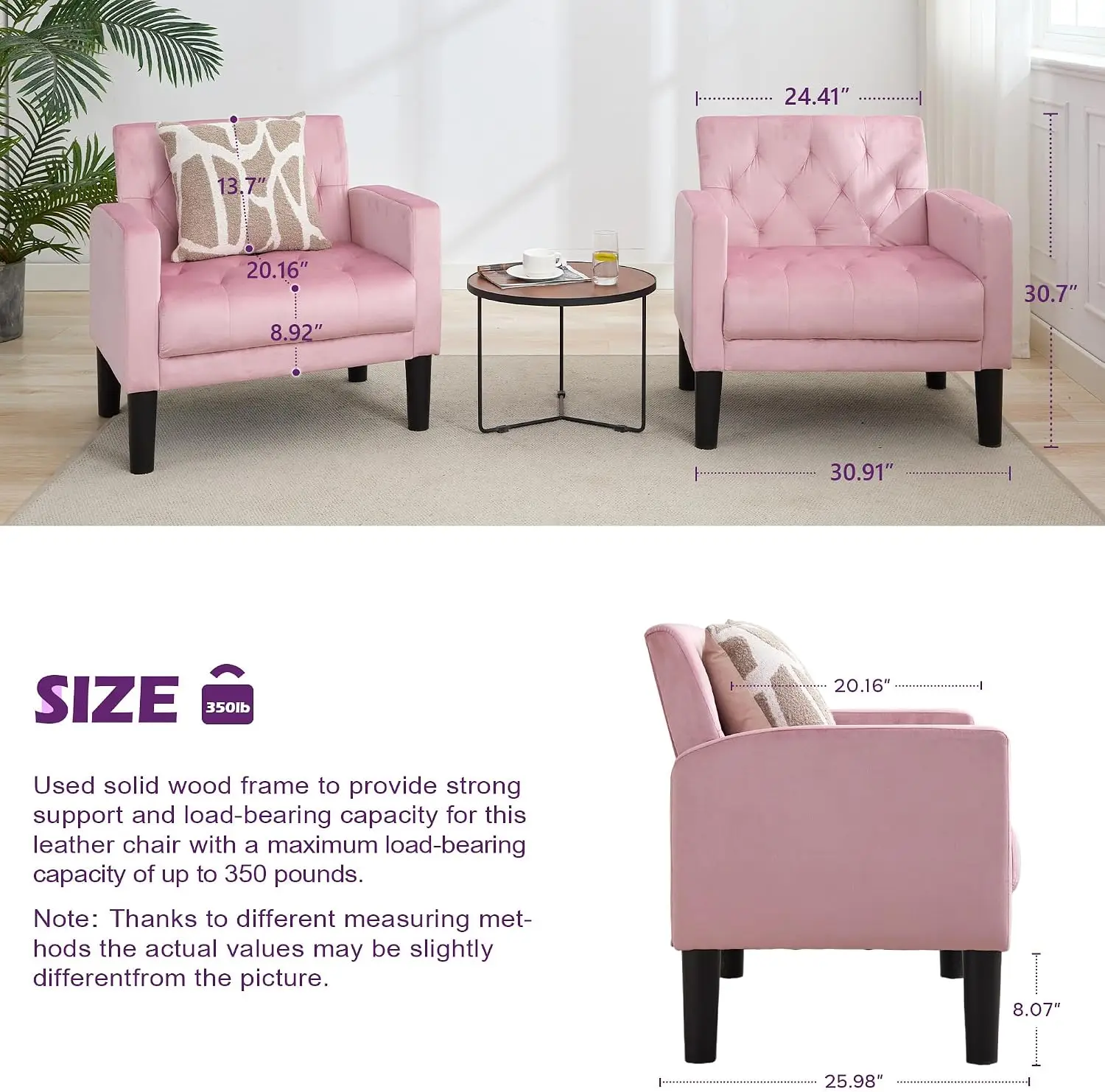 Mid-Century Tufted Accent Chair, Upholstered Armchair for Living Room