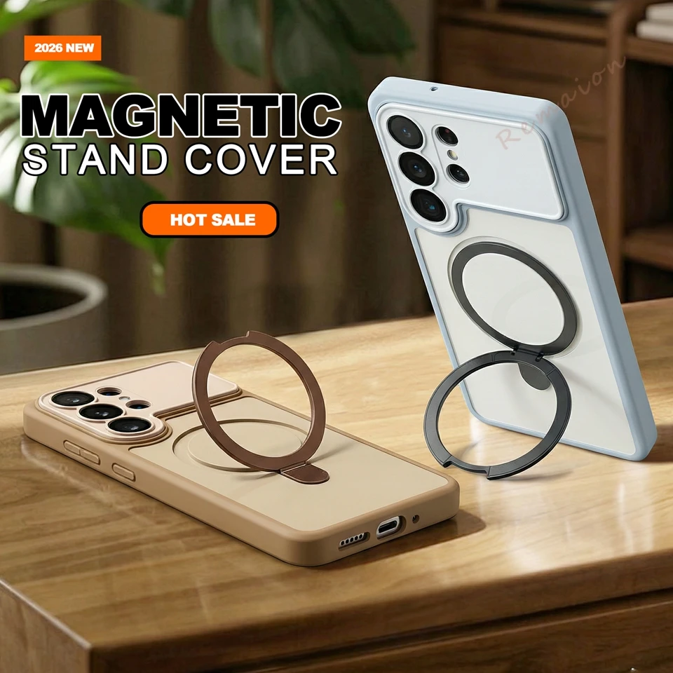 2026 Official Magnetic Stand Phone Case for Samsung Galaxy S26 Ultra S26 Plus Magsafe Luxury Matte Len Camera Protector Cover