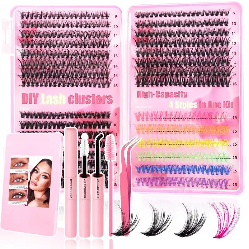 Professional Lash Extension Kit Colour Natural Wispy Lash Clusters Simple DIY Application for Salon or Home Beauty Routine