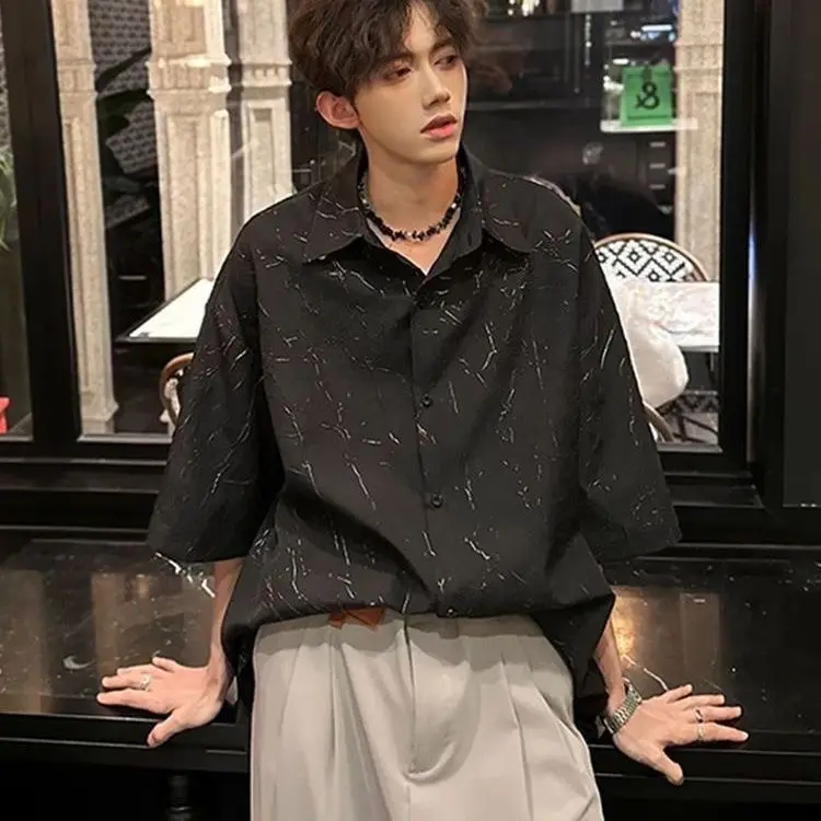 Nowa letnia koszula z krótkim rękawem męska luźna pięciominutowa koszula