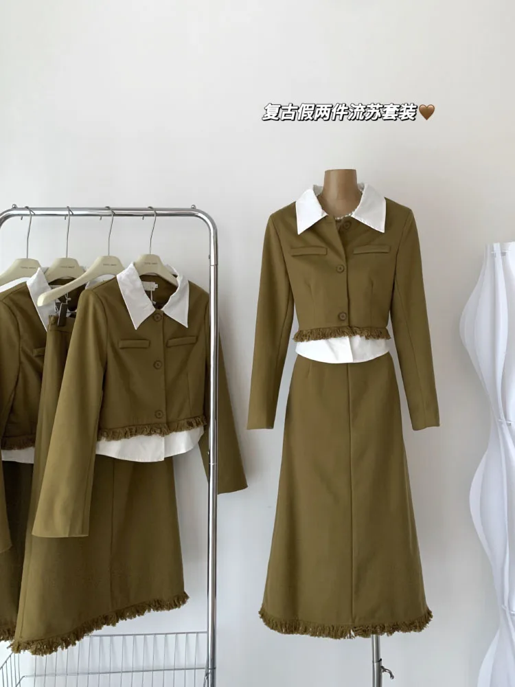 

Y2K Vintage Street Wear Sets Long-sleeved Vintage Casual Women's Aesthetics Dress Outfits Top Skirt Girl
