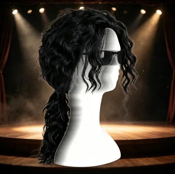 2026 Michael Jackson Cosplay Black Wig Michael Role Play Medium Long Curly Black Hair Pigtail Wig Halloween Cos Wigs + a wig cap