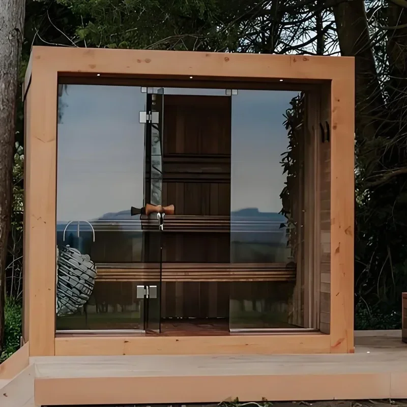 Traditional solid wood electric/wood/far infrared heating 2-10 people square side door sauna steam room