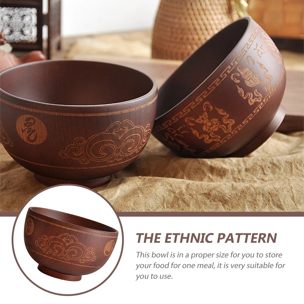 Vajilla artesanal tallada de estilo étnico de madera de primera calidad, contenedor de comida delicado, cuenco tallado de madera de diseño tibetano Simple