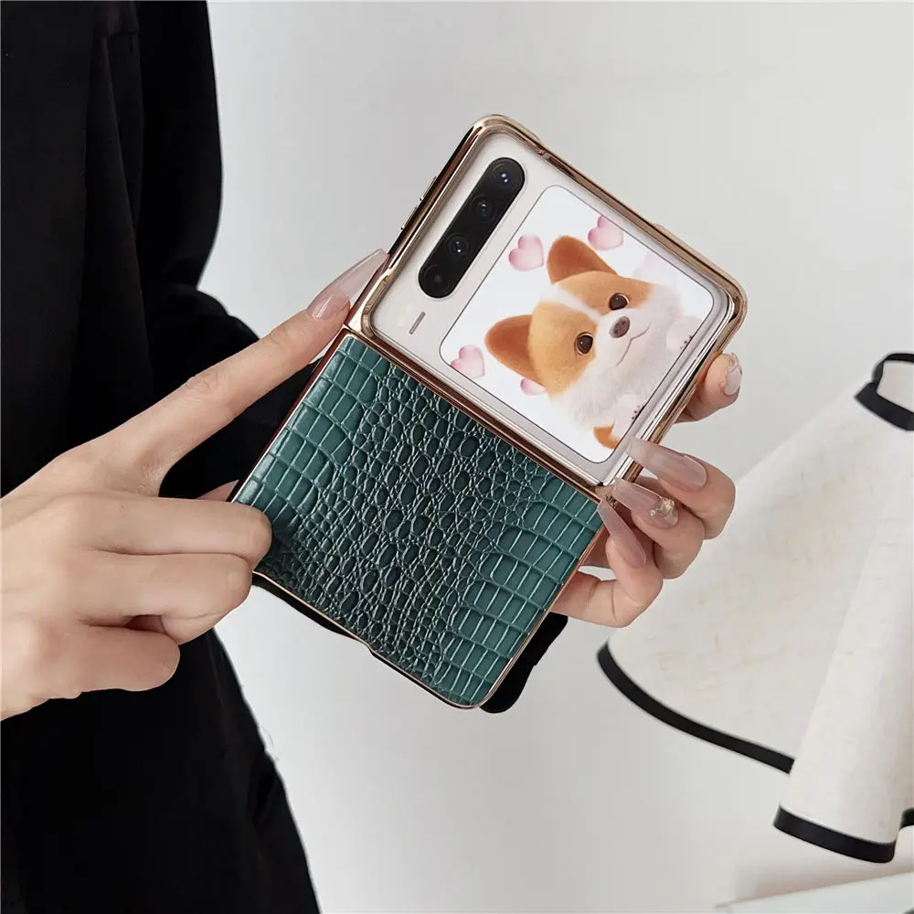 

Genuine Cowhide Leather Half-Wrapped Case for Huawei Pura X Crocodile Business Cover