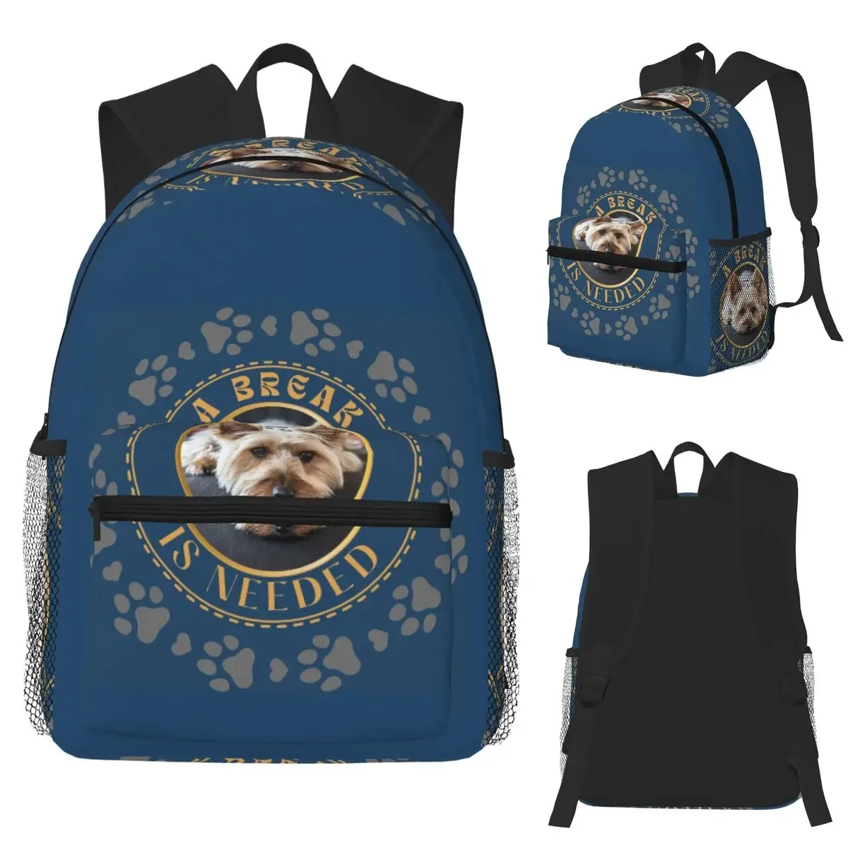 A Break Is Needed Yorkshire Terrier Student Backpack School Bag Hiking Travel Daypack for Boy Girl Fashion Bookbag Shoulder Bags