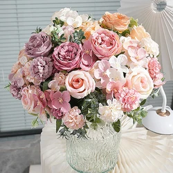 7 Heads Artificial Flowers Silk Peony Rose Hydrangea Bouquet Home Decorations Party Wedding Bride Fake Plants