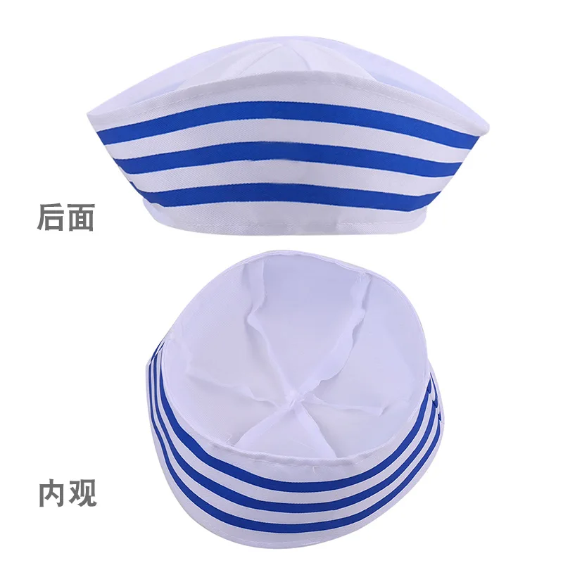 新しい女性小さな正方形スカーフセーラーキャップセットスチュワーデスストライプパッチワークサテンスカーフカーニバルクリスマスファッションネイビーセーラーキャップ