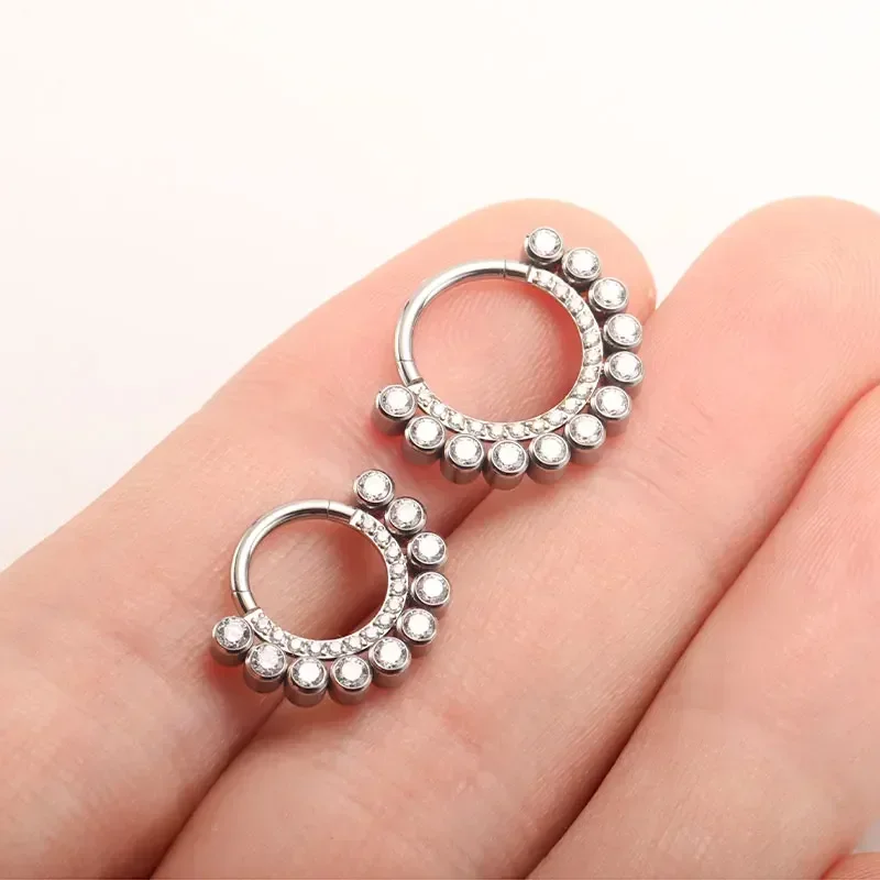 ASTM F136 Titanium Ear Nose Piercing Cartilage Earring Earlobe Piercing CZ Luxurious Rings Hoops Clicke Tragus Ring Jewellery